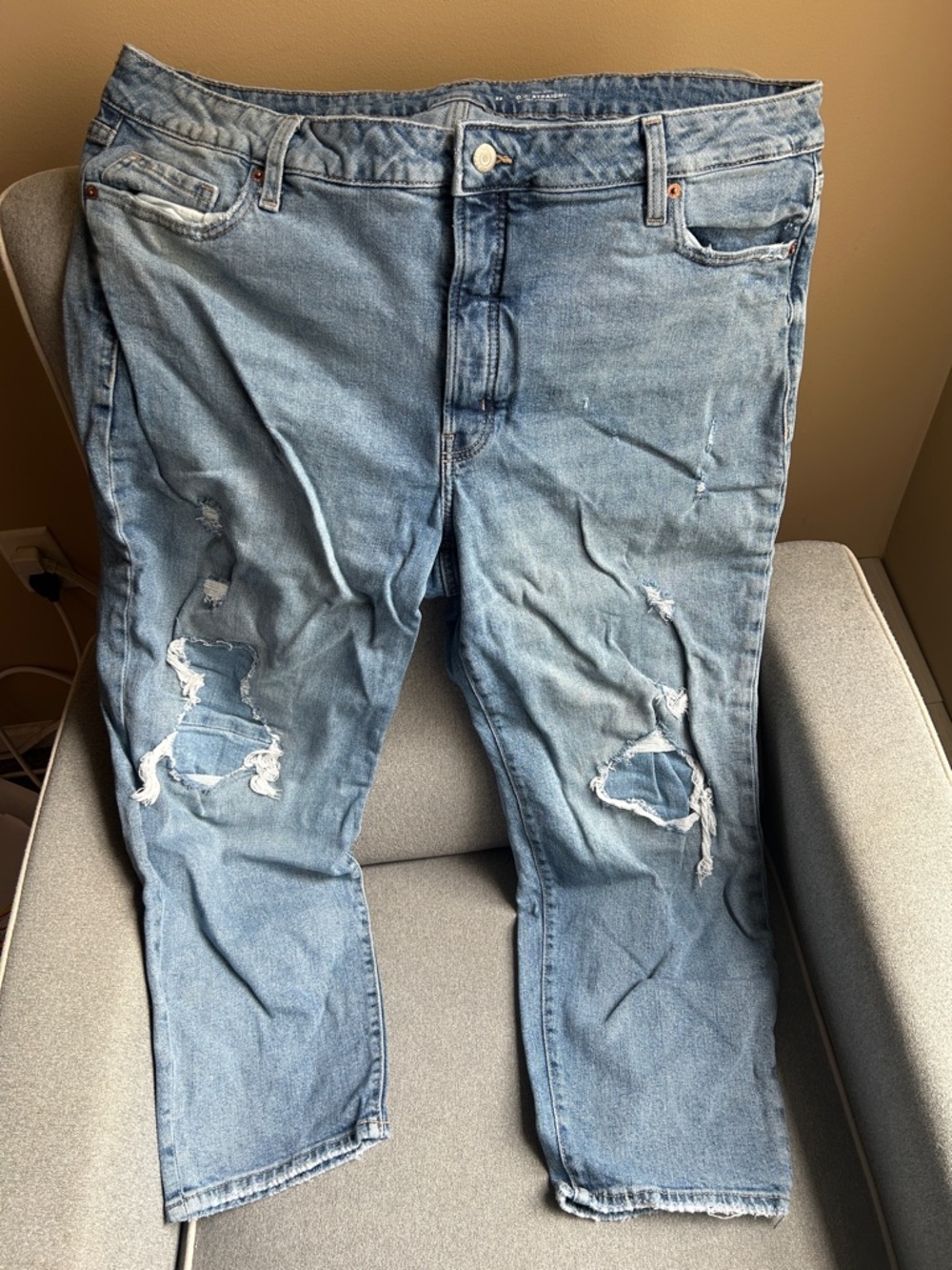 Old Navy Light Blue Distressed High Rise OG Straight Jeans